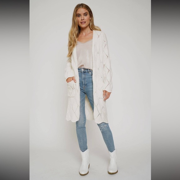 🆕Chenille Cardigan Long With Pockets Cream Off White S, M & L Available - Picture 2 of 4